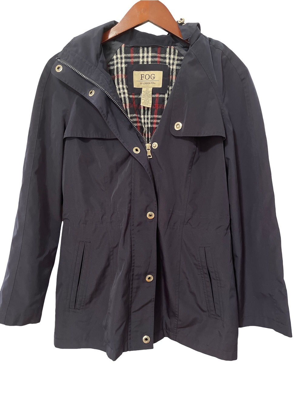 FOG by London Fog Women's Small Navy Hooded Jacket Removable Hood Zip Coat